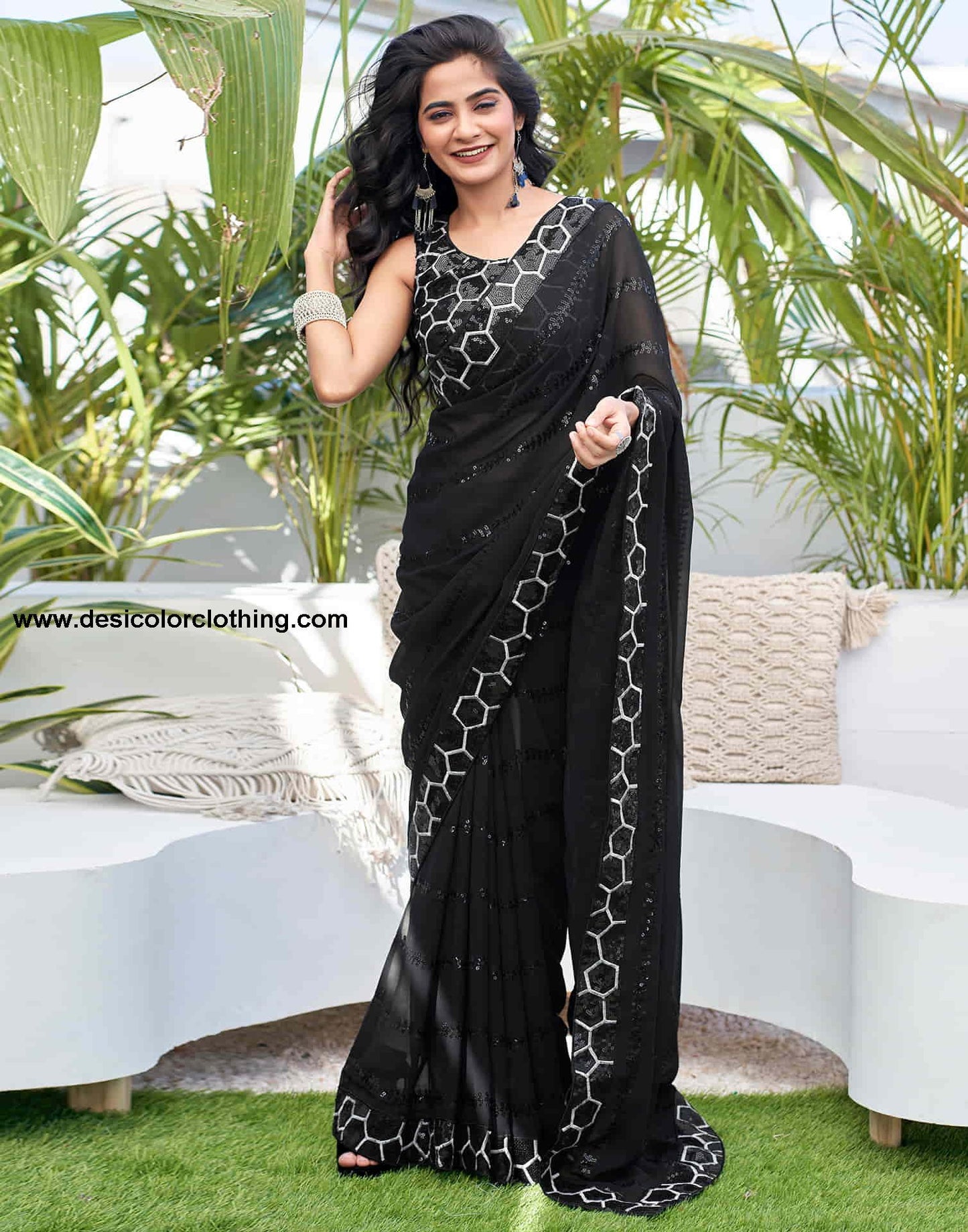 Black Georgette Sequence Saree