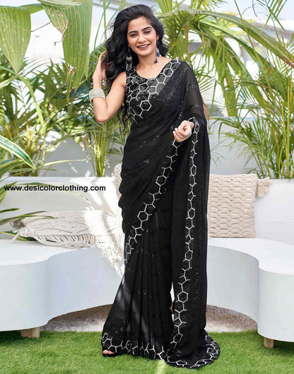 Black Georgette Sequence Saree