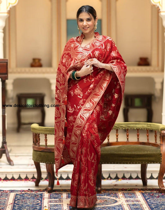 Red Silk Plain Saree
