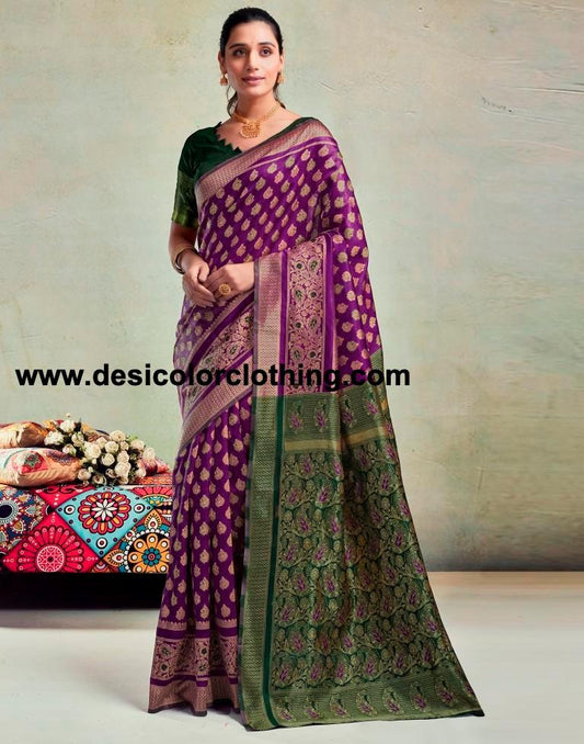 Purple Silk Woven Saree