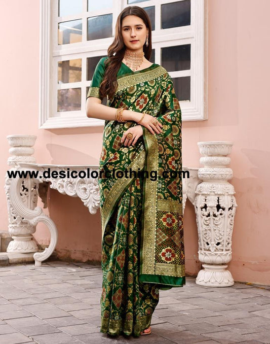 Dark Green Silk Plain Sarees