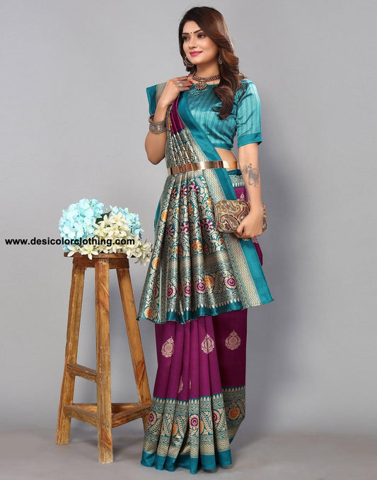 Purple Silk Printed Saree