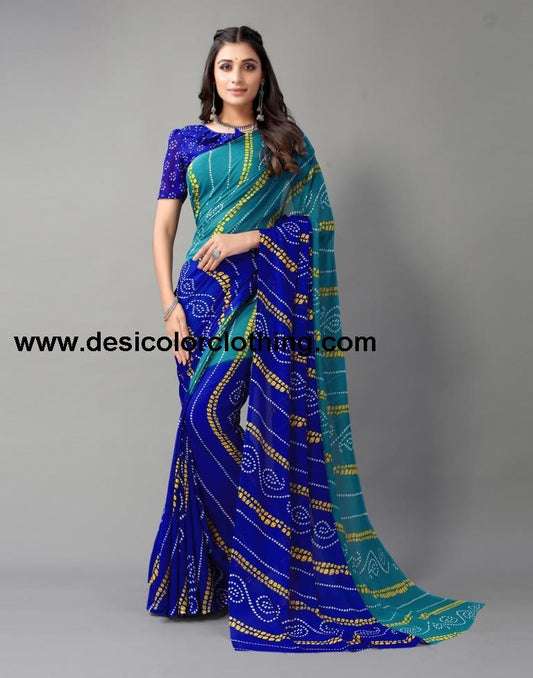 Teal Blue Georgette Printed Saree