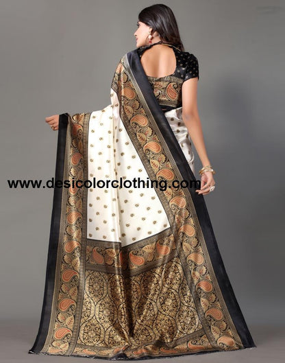 White Printed Silk Saree