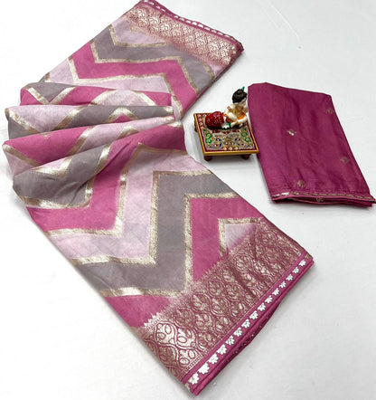 Product Image - Designer Saree with Rich Multi Zari Work & Muslin Silk Fabric