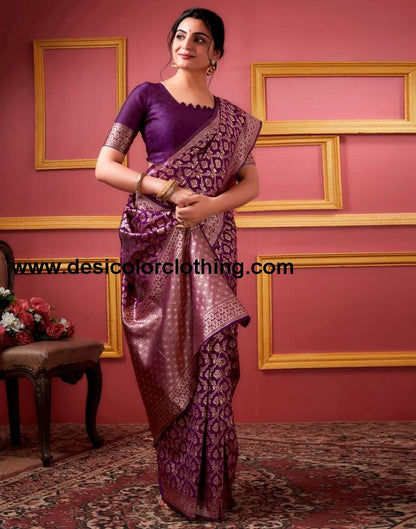 Dark Purple Silk Banarasi Saree