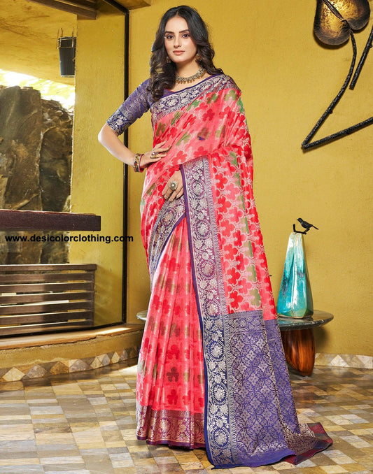 Pink Jacquard Silk Saree