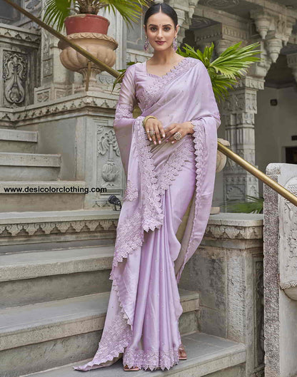 Purple Swarovski Georgette Stone Work Saree