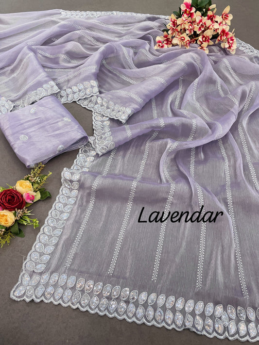 Pure soft zimmy choo Chiffon silk sarees with amazing 3MM sequence work