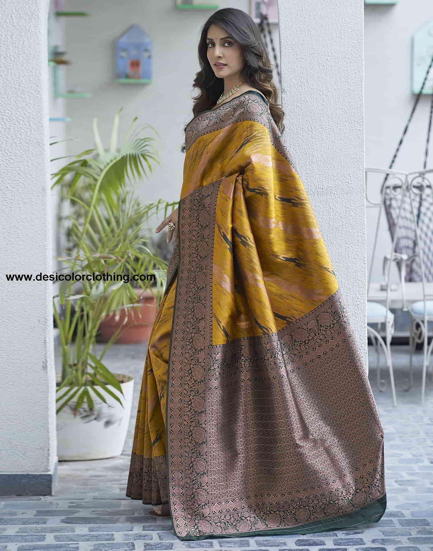 Yellow Banarasi Silk Woven Saree