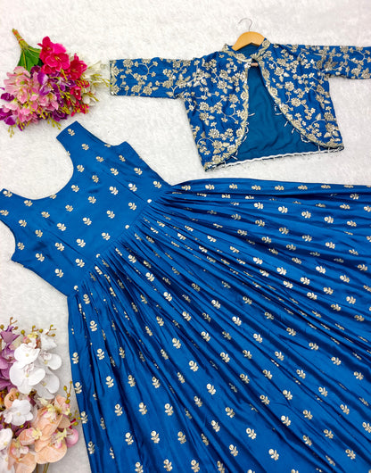 Product Image - Exquisite Cinon Silk Gown-Jacket Set for Festive and Wedding Wear