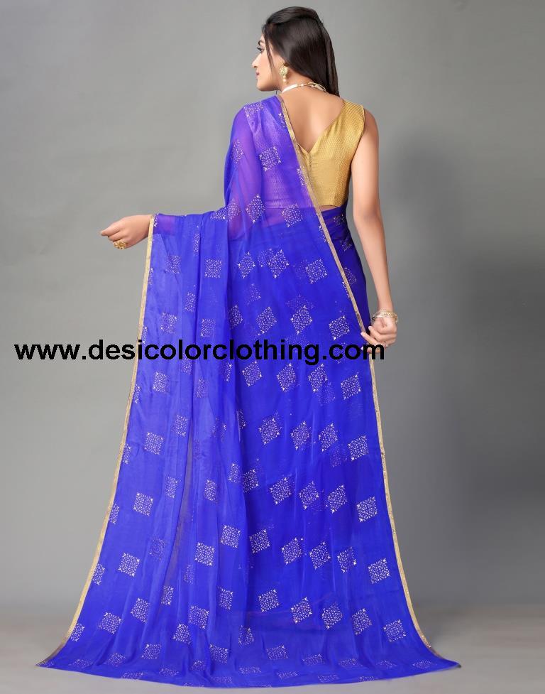 Royal Blue Chiffon Saree