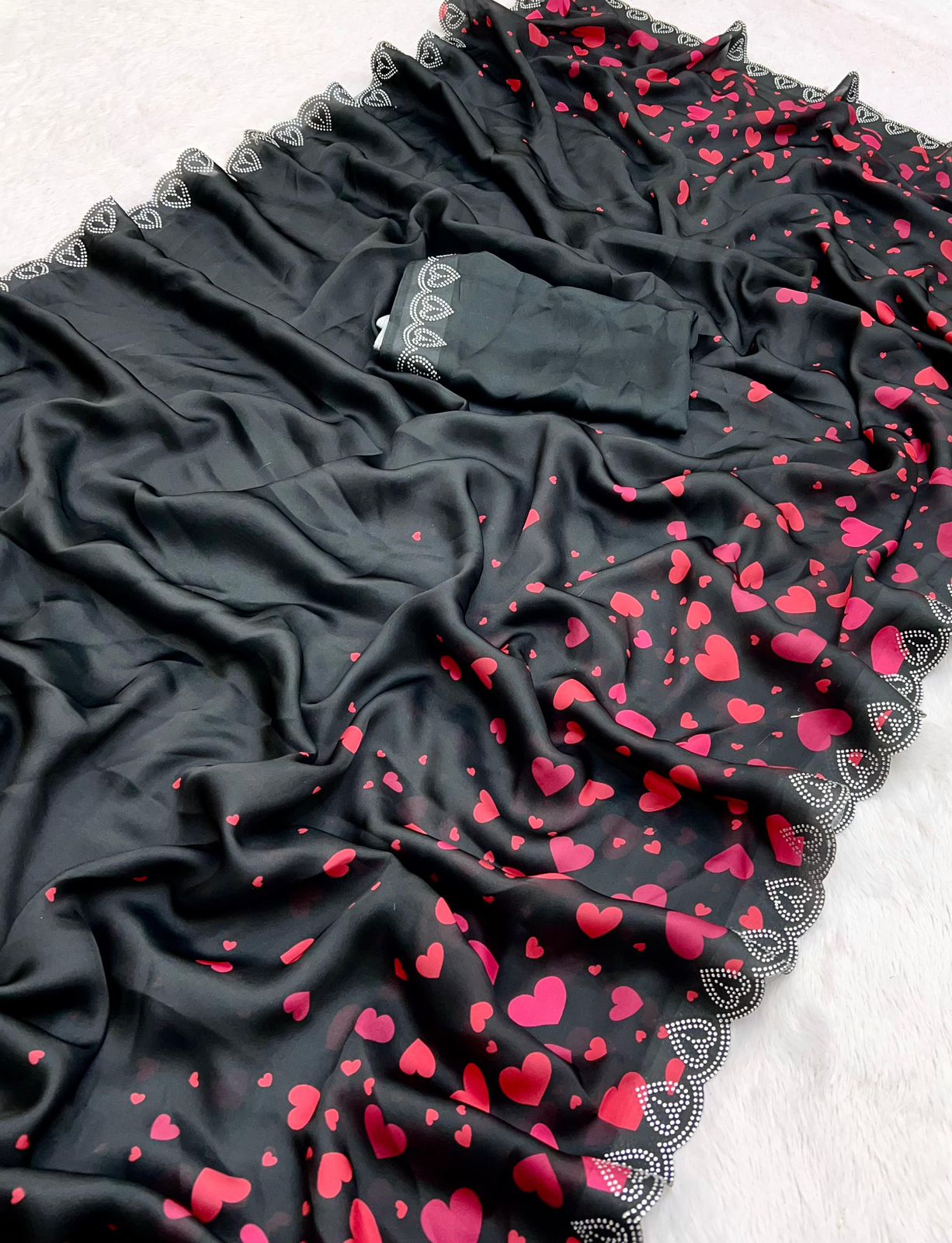 Product Image - Valentine Special Pure Maheshwari Silk Saree with Diamond Work