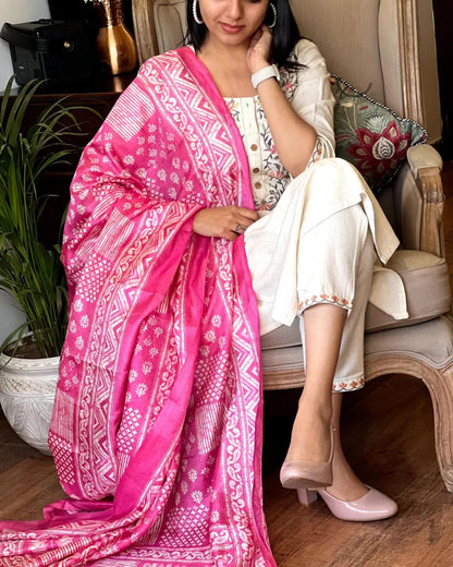 Product Image - Khadi Cotton Embroidery Suit with Khadi Silk Dupatta – Perfect Festive Wear