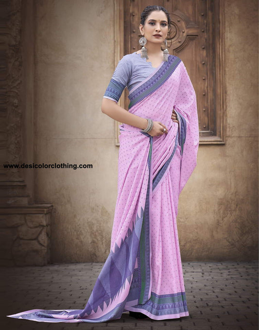 Pink Silk Printed Saree