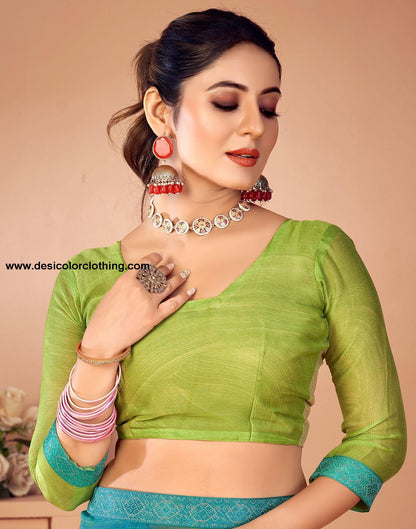 Parrot Green Printed Chiffon Saree