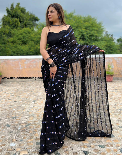 Black Georgette Plain Saree