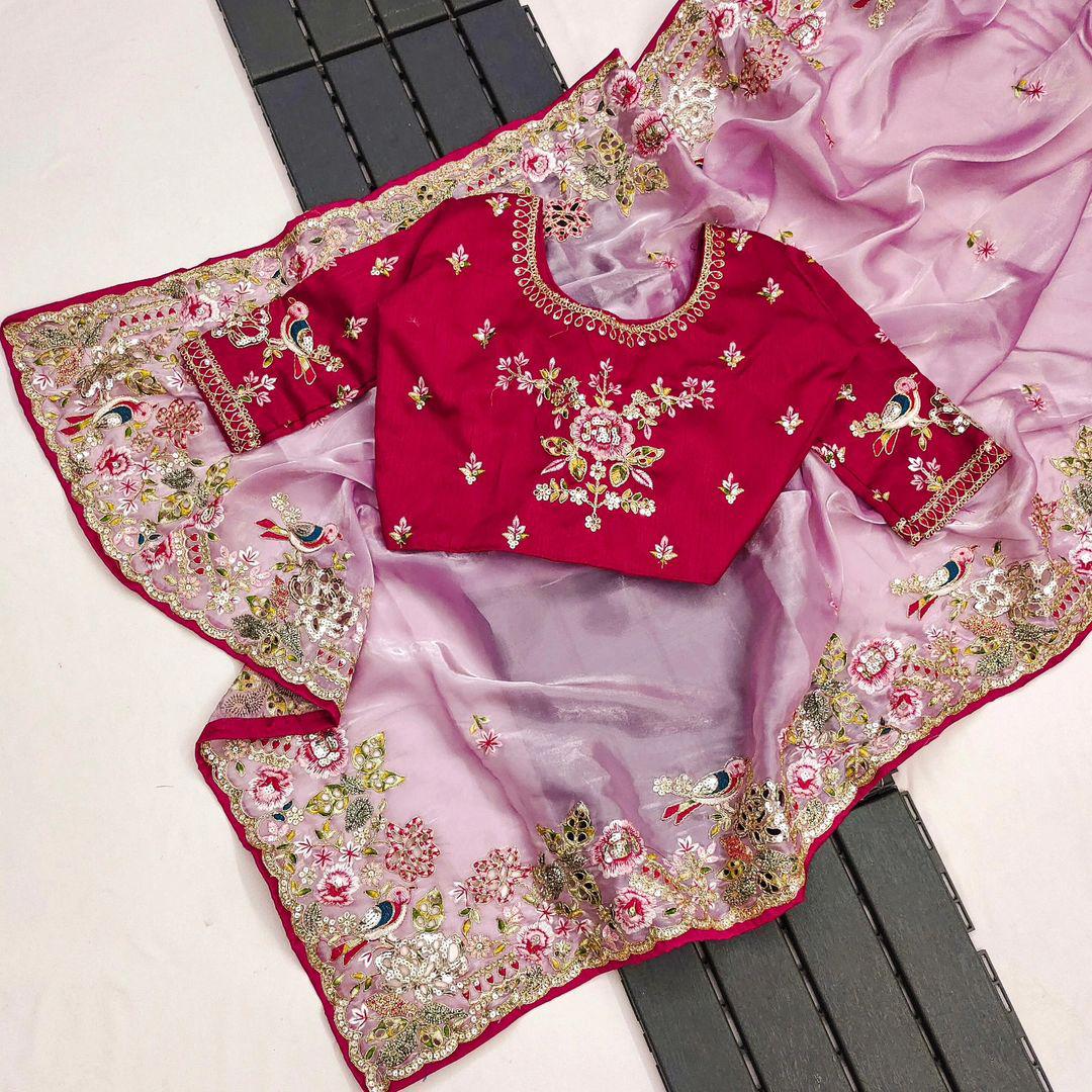 Product Image - Designer Wedding Saree in Soft Jimmy Chu Fabric with Embroidered Blouse