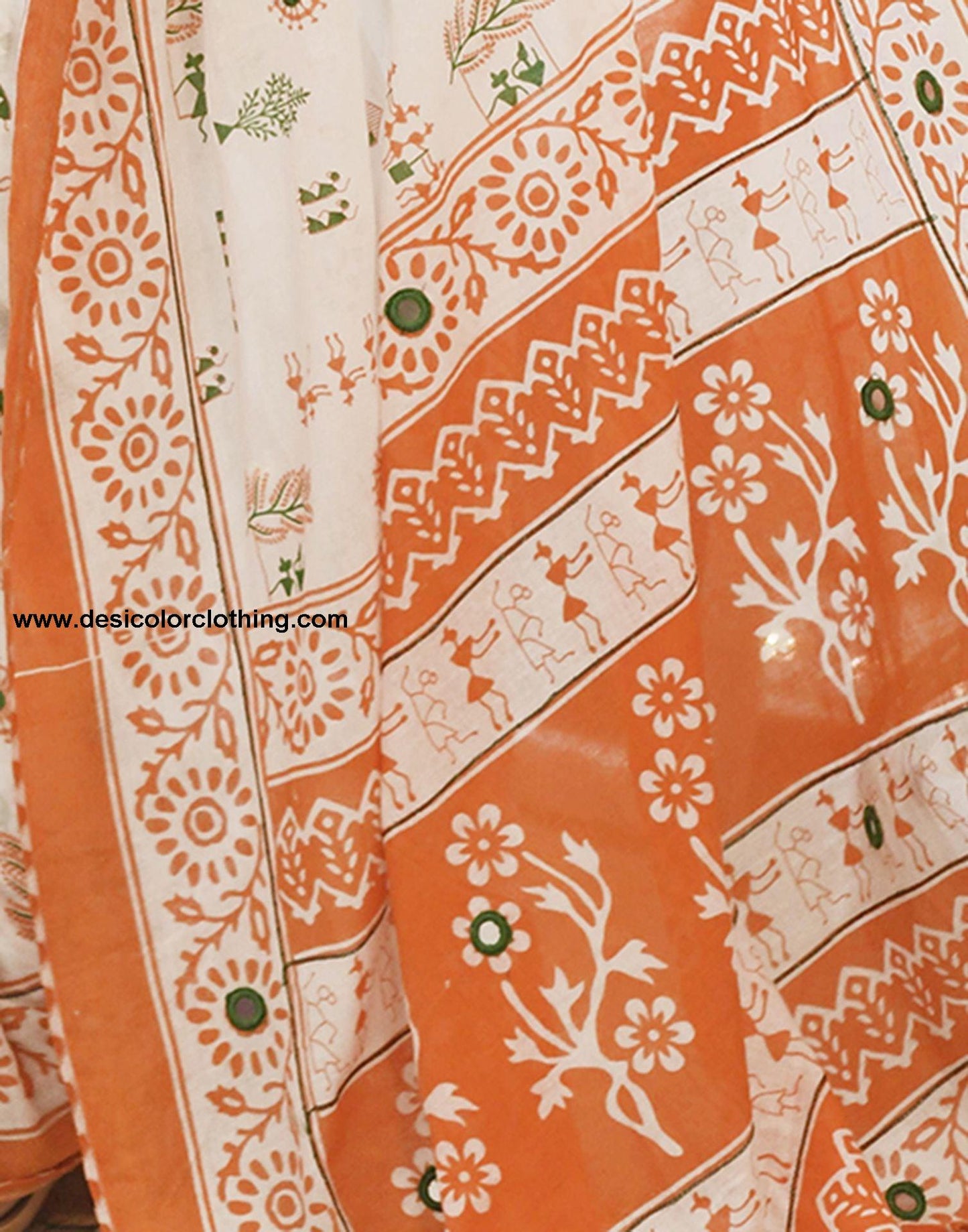 White Printed Cotton Pre-Draped Saree