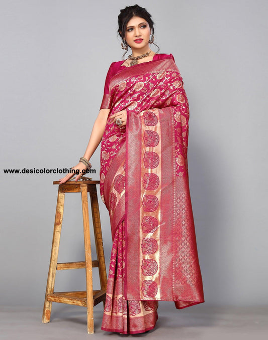 Dark Pink Banarasi Silk Saree