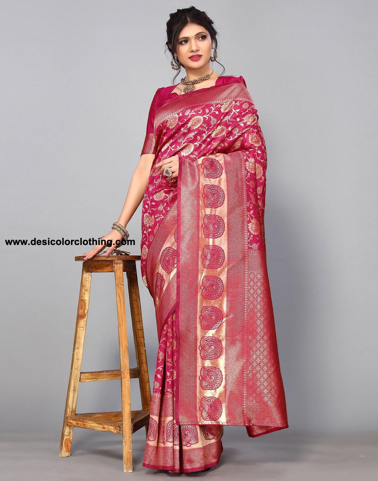 Dark Pink Banarasi Silk Saree