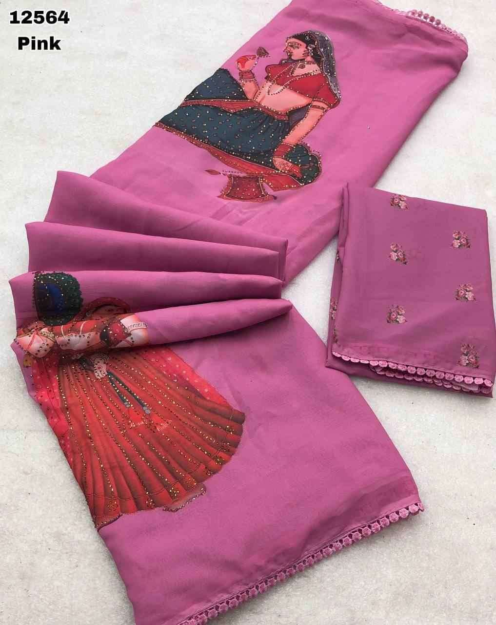 Product Image - Premium Designer Saree with Kalamkari Doll Print & Fancy Lace Border | Festive Wear