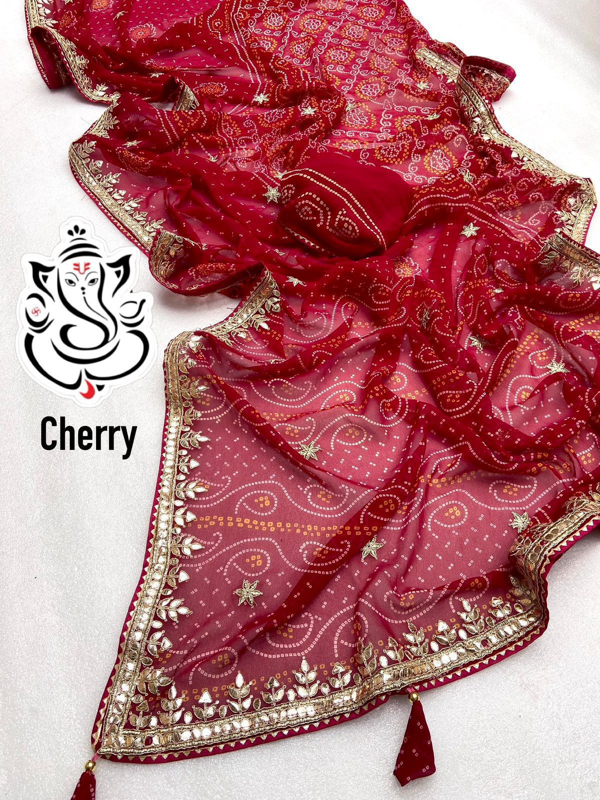 Product Image - Exquisite Georgette Bandej Saree with Gota Patti Work | Festive Wear