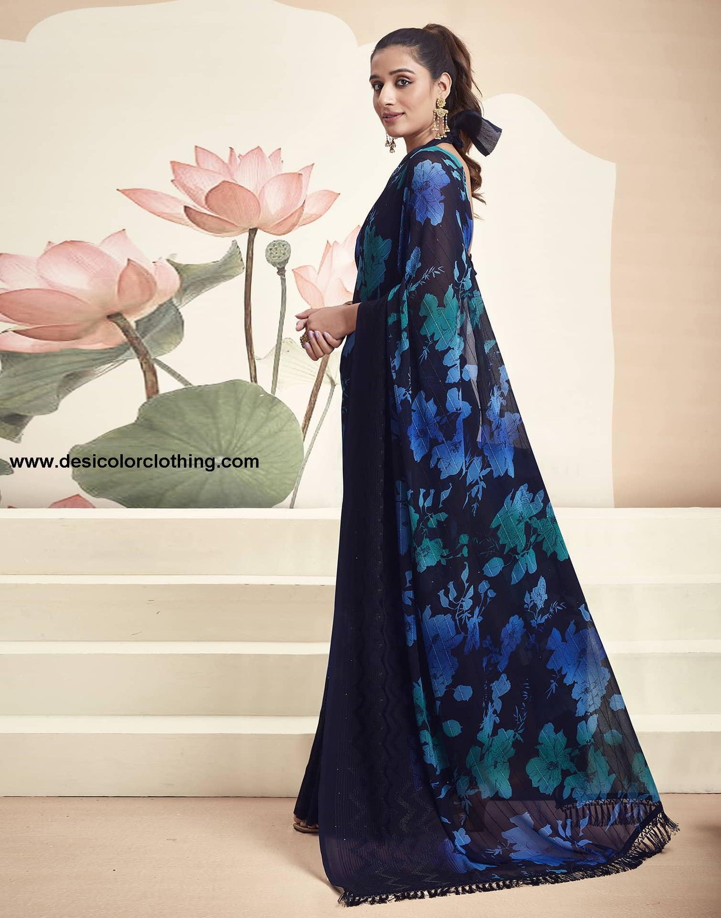 Blue Georgette Printed Saree