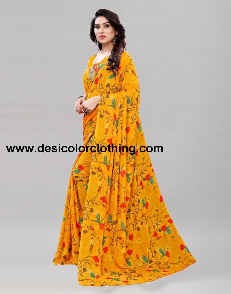 Definitive Turmeric Yellow Printed Saree | 1955S349