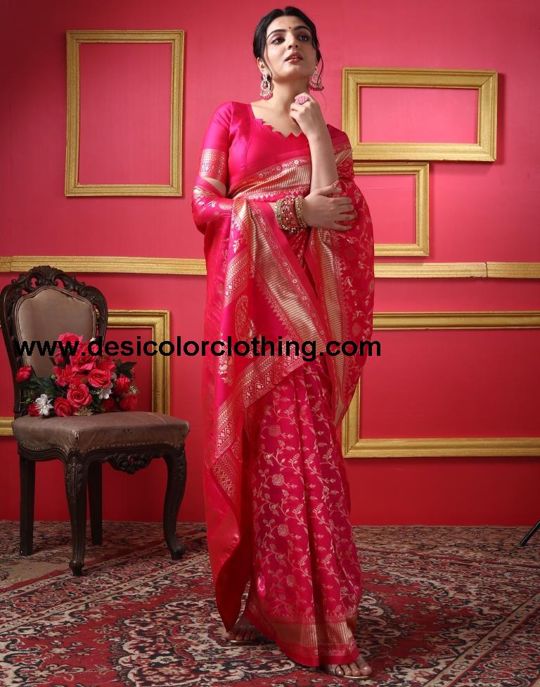 Rani Pink Silk Plain Saree