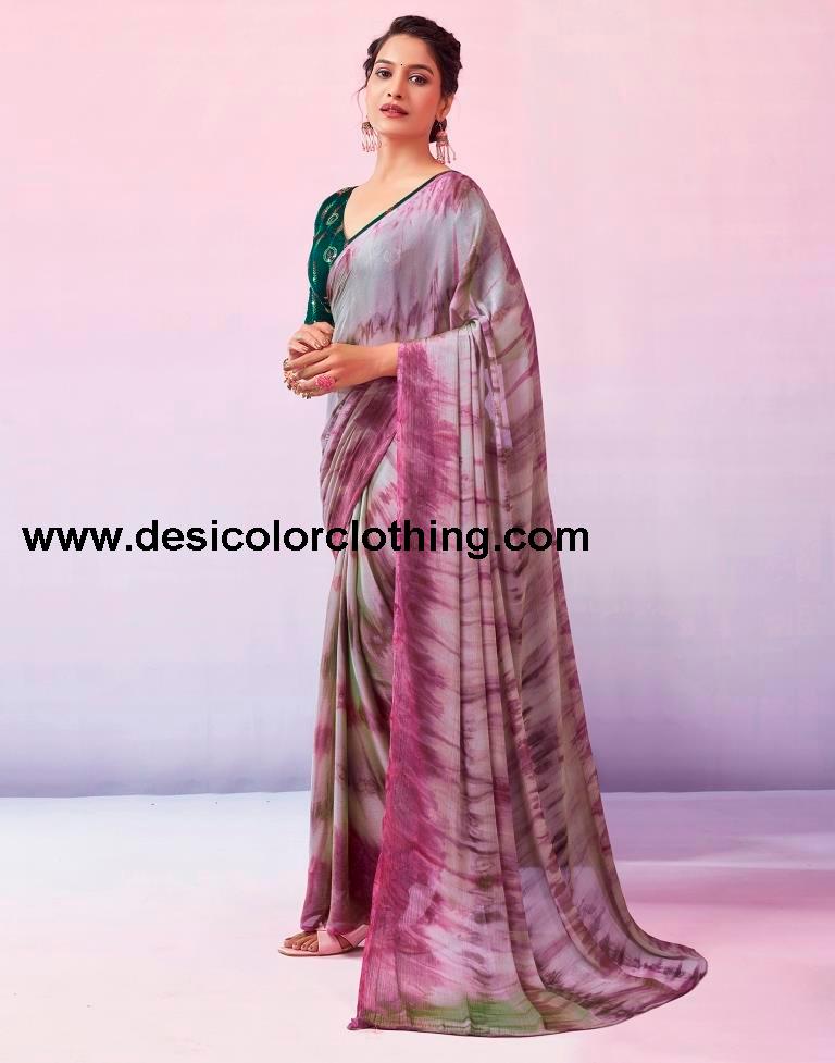 Wine Chiffon Printed Ready to Wear Saree