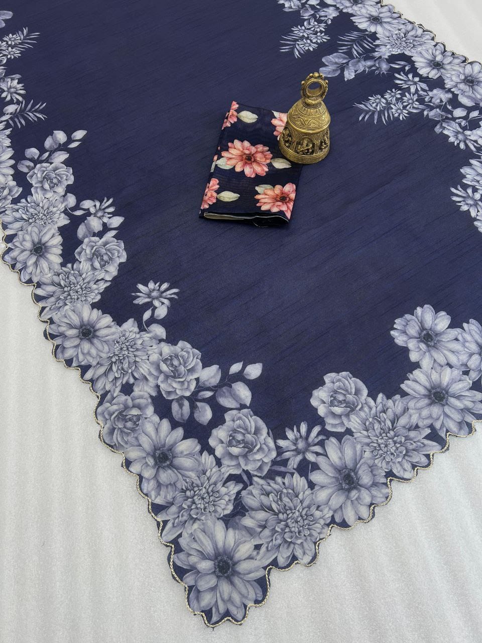 Product Image - Designer Zarna Silk Saree with Digital Print & Cutwork Border