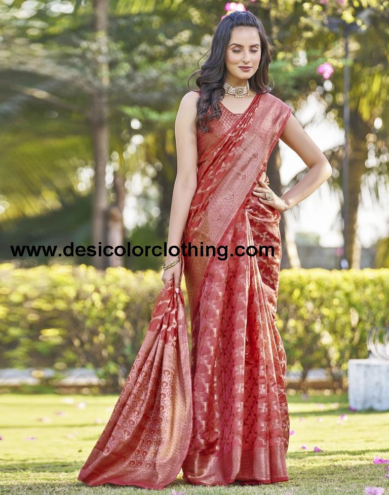 Pink Organza Plain Saree