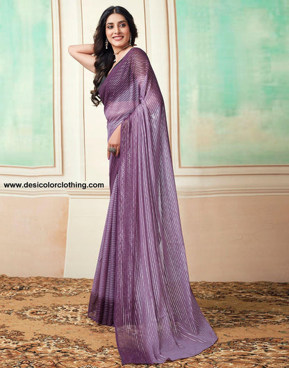 Deep Purple Plain Georgette Pre-Draped Saree