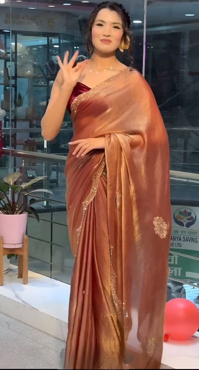 Product Image - Designer Two Tone Golden Diamond Saree