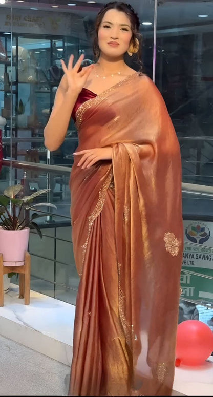 Product Image - Designer Two Tone Golden Diamond Saree