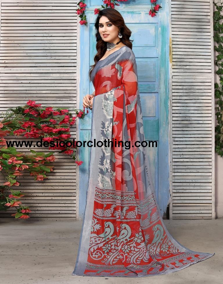 Red Brasso Self Woven Saree