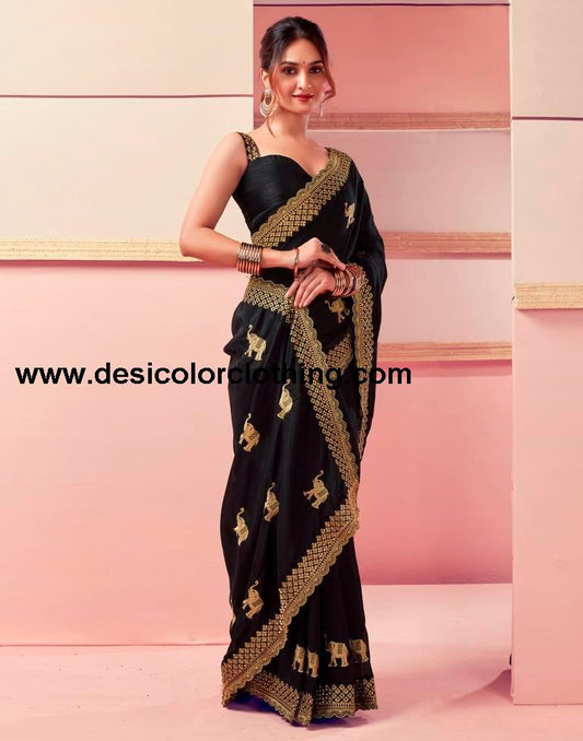Black Silk Embroidery Saree