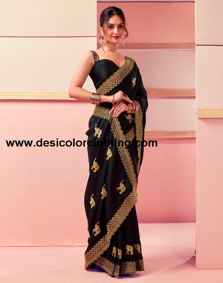 Black Silk Embroidery Saree
