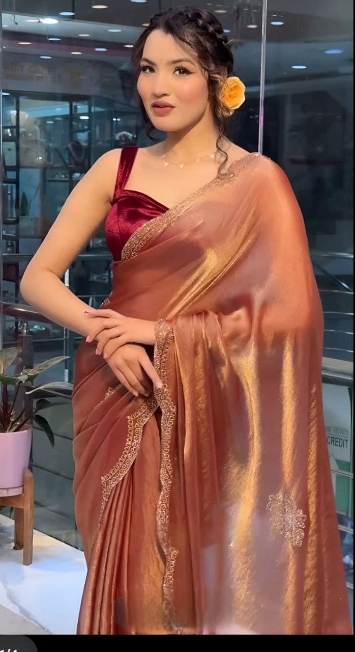 Product Image - Designer Two Tone Golden Diamond Saree