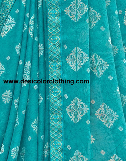 Blue Chiffon Printed Saree