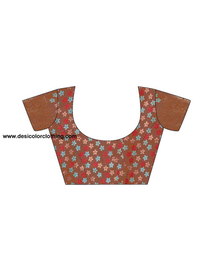 Brown Silk Printed Saree