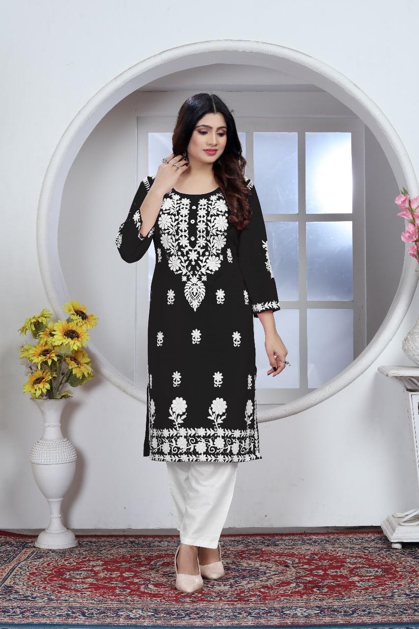 Product Image - Designer Chikankari Rayon Kurti and Pant Set | Ethnic Wear