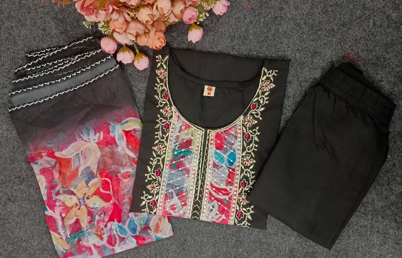 Product Image - Elegant Rayon Kurti with Silk Dupatta - Embroidered Ethnic Wear