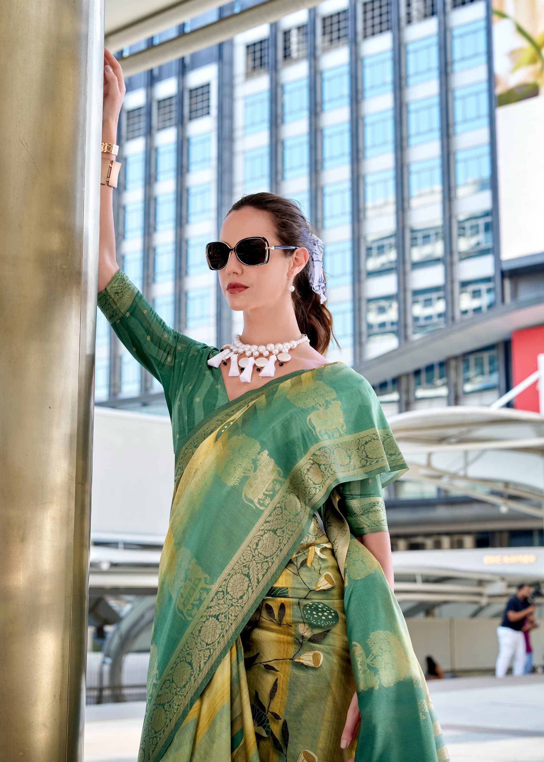 Product Image - Designer Zimmy Choo Silk Saree with Embroidered Border & Lehiriya Design