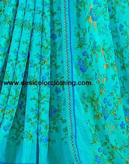 Blue Chiffon Printed Saree
