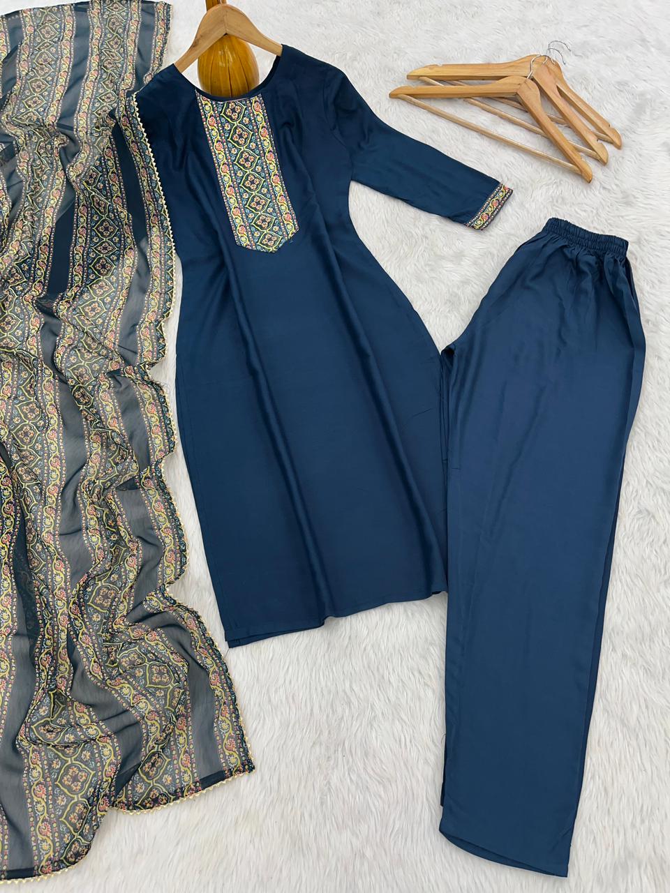 Product Image - Elegant Reyon Suit Set with Georgette Dupatta - Morni Creation