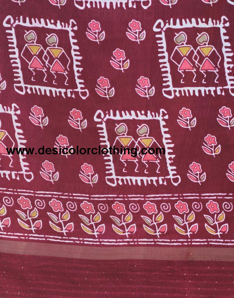 Wine Silk Printed Saree
