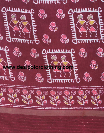 Wine Silk Printed Saree