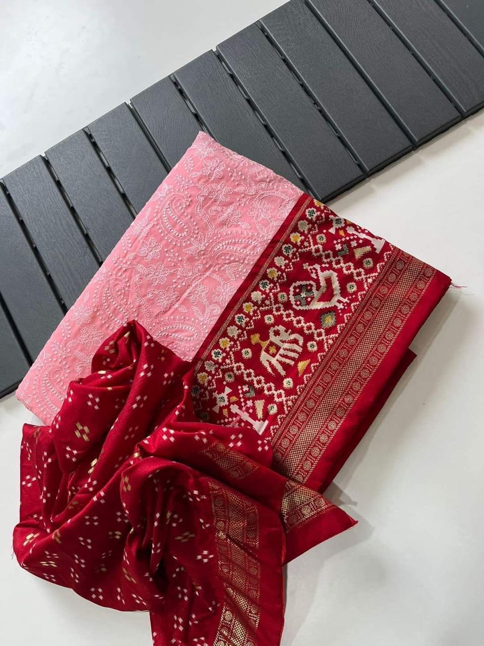 premium Georgette chikankari lucknowi embroidered saree👗